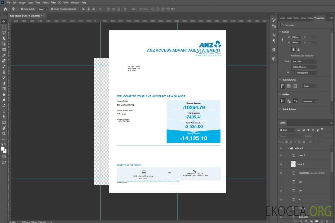 Relevé bancaire Australie ANZ, modèle Word et PDF template Relevé bancaire Australie ANZ, modèle Word et PDF template